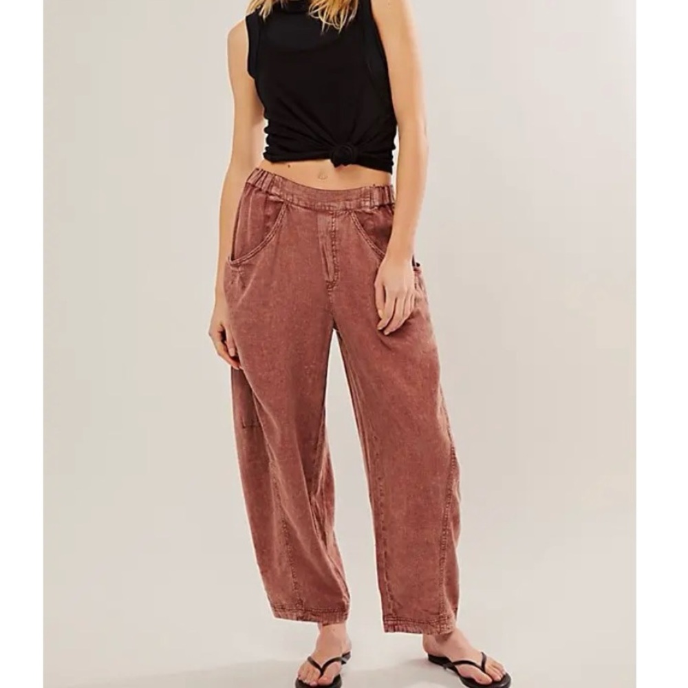 Free People Rust Red Washed Drawstring Waist Pants